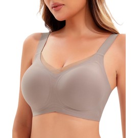 QooNoo Women's Bra Without Underwire Push Up Bra Coarse Breasts Strong Hold Women's Bra Non-Wired Deep V Bra Without Underwire Comfortable Seamless Bra Women, Grey - Lace Edge
