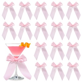CroBlissful 48 Pcs Coquette Pink Bow Decor 4. 3 x 5. 9in Satin Ribbon Bow for Wine Glasses Champagne Drink Markers Tags with Dot DIY Crafts Gifts Wrapping Decorations for Wedding Party Supplies