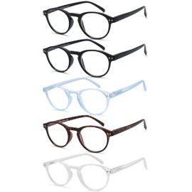 EYEURL 5-Pack Small Round Reading Glasses for Women Men Blue Light Blocking Eyeglasses Round Computer Glasses With Spring Hinges TR90 Lightweight Readers for Women,1.5
