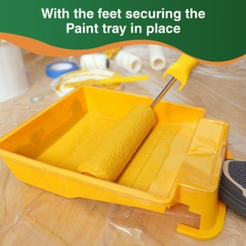VOOMEY 9 Inch Foot-Operated Paint Tray，Paint Roller Frame,12 Pcs Paint Tray Liner with 4 Set Paint Roller Trays，House Painting Supplies.
