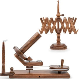 Inanosa Handcrafted Jumbo Yarn Winder for Crocheting Set - Yarn Ball Winder Large Capacity with Anti-Slip Foam Base, Perfect Yarn Winder and Swift for All Yarn - Antique Beechwood (Winder + Swift)