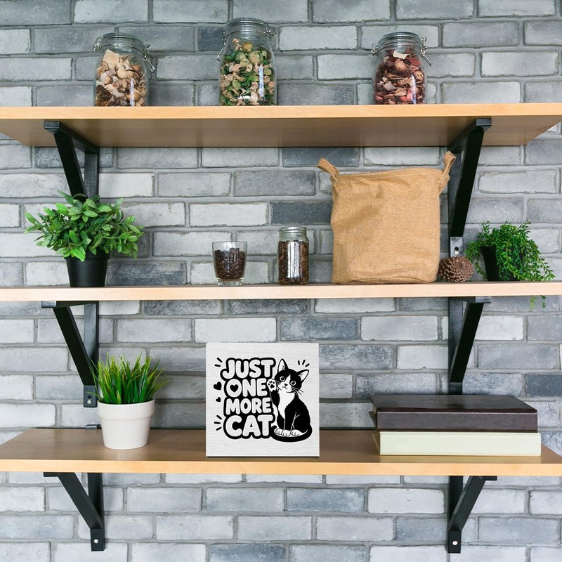 Funny Cat Desk Decor, Rustic Wooden Box Sign Cute Office