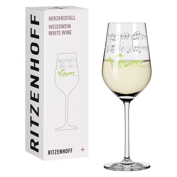 Ritzenhoff 3018008 White Wine Glass 300 ml - Heart Crystal Series No. 3 - Glass with Music Motif and Platinum - Made in Germany