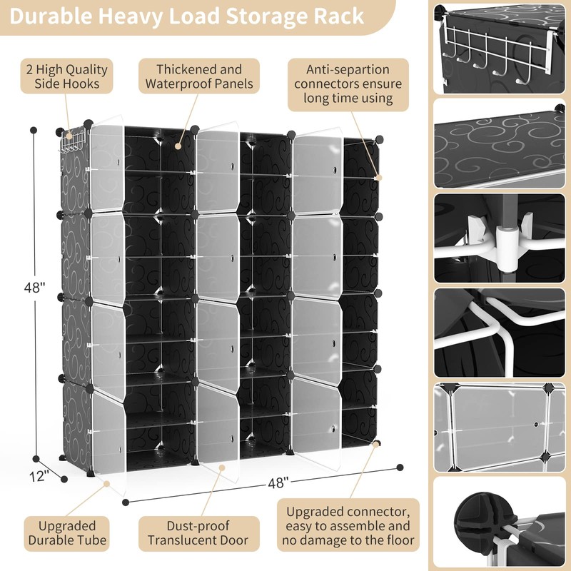 WEXCISE Portable Shoe Rack Organizer with Door, 48 Pairs Shoe