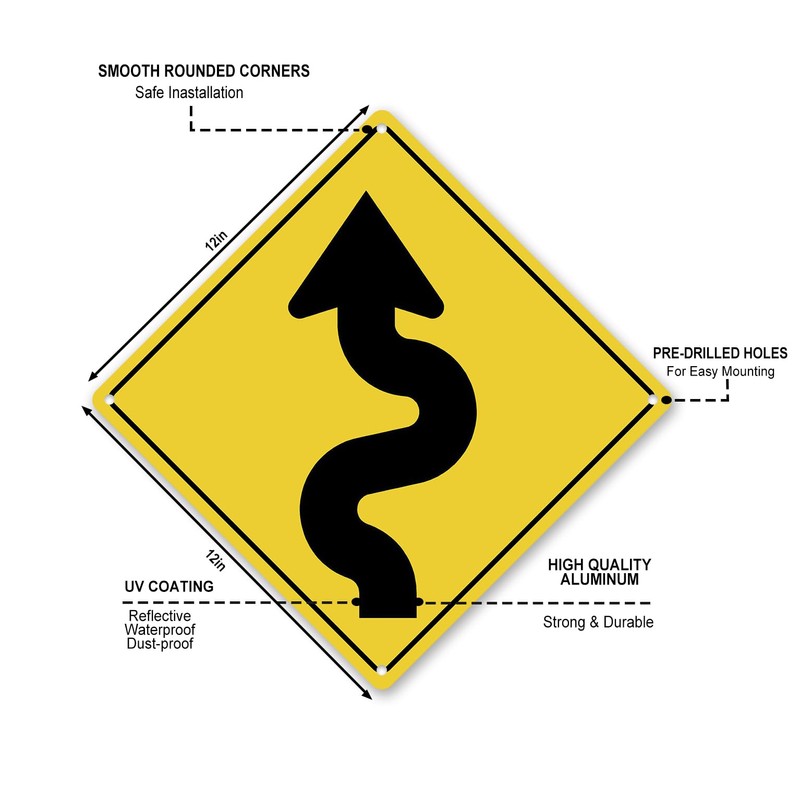 Winding Road with Sharp Turn Symbol Aluminum Novelty Traffic Sign