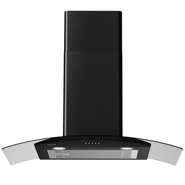 SOONYE 30 Inch Black Range Hood Wall Mounted Curved Glass