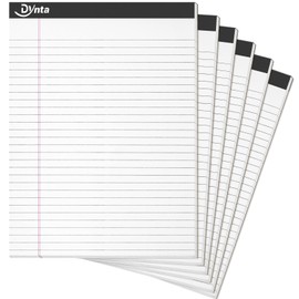 Dynta Legal Pads 8.5 x 11 Writing Notepad, 6 Packs Letter Pad Wide Ruled White Paper, Micro Perforated 45 Sheets/90 Pages (70GSM) Legal Pad for School, College, Office, Business