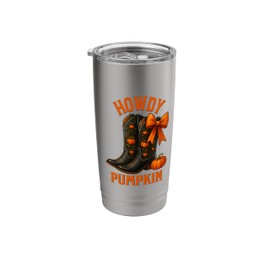 Fall Autumn Coquette Cowboy Boots with Pumpkins and Bow Stainless Steel Insulated Tumbler