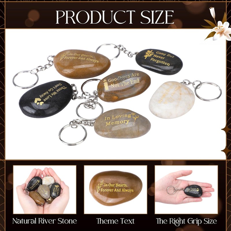 Yuntau 36 Pcs Memorial Stones Keychains River Stone Key Rings