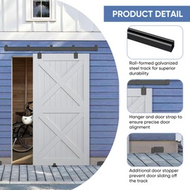 Exterior Barn Door Hardware Kit, BARNSMITH 6FT Sliding Barn Door Hardware Heavy Duty Barn Door Track Kit for Indoor and Exterior Door, Wall Mount Kit, Black (NO Door, Hardware Only)