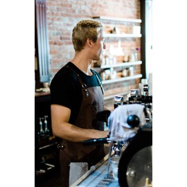 ApronMen Leather and Waxed Canvas Server Aprons With 3 Pockets for Men/Women - Adjustable Barista Work Apron With Kitchen Towel Holder - Chef Apron/Waitress Apron