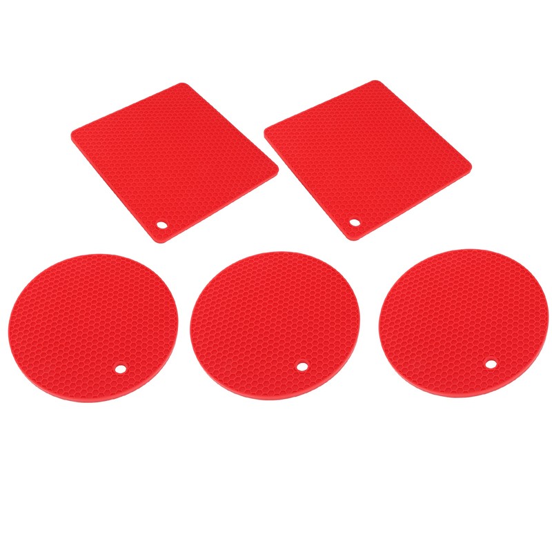 5Pcs Silicone Trivet Mat Square Round Honeycomb Hot Pad Non