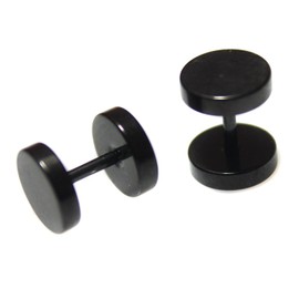 8mm Pair BLACK Faker Stretcher Cheater round Stainless Steel Mens Womens Unisex Upper Ear Earrings Studs Plug
