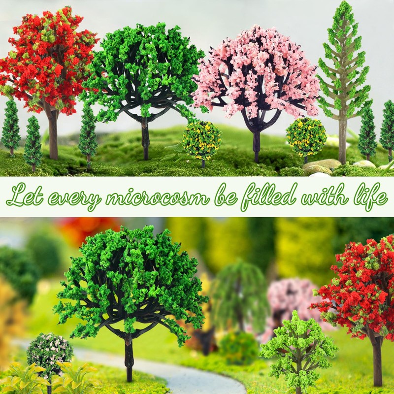 QUOZUO 38PCS Mini Model Miniature Trees, Mixed Model Colourful Trees