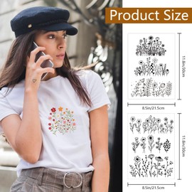 Water Soluble Embroidery Patterns Stabilizers - Rngmsi 6 Sheets Flower Stick and Stitch Embroidery Paper Wash Away 18 Pcs Daisy Sunflower Leaves Embroidery Transfer Paper Stabilizers for Hand Sewing