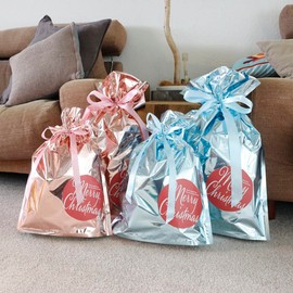 HEADS AM-ABL-RBS1 Christmas Wrapping Set, 13.8 x 18.9 x 4.7 inches (35 x 48 x 12 cm), S, Blue, 1 Piece, Ribbon Drawstring Bag with Seal,