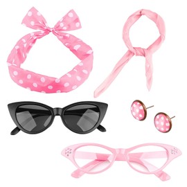 50s Accessories, 1950s Pink Clothing Accessory Set, 50s Clothing Accessories, 1950s Costume Set, Rockabilly Accessories, 50s Costume Accessory Set with Chiffon for Retro Party Adult, pink