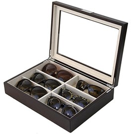 Tech Swiss Sunglasses Eyeglasses Storage Display Case 6 XL Compartments Wood Engravable (Brown Espresso)