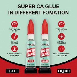 CYAFIXED Super Glue Gel & Liquid, All-Purpose Superglue, Cyanoacrylate Instant Adhesive for Plastic, Wood, Metal, Repair - Two 3 Gram Tubes, Clear