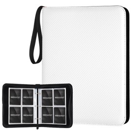 GERMUN 4 Pocket Card Binder, Premium Zip Trading Card Binder, 400 Double Sided Pocket PU Card Collection Binder, Collector Card Album, Card Folder for MTG, TCG, Sports Cards, Game Cards (White)