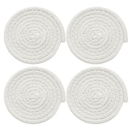 sourcing map 4 Pcs Round Braided Placemats, 4.3" Woven Placemats Kitchen Table Place Mats for Farmhouse Decor, Kitchen Countertops, Table, Home Decor (White)