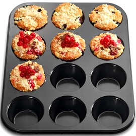 Retoo Muffin Mould, Baking Tray for 12 Muffins, Non-Stick Coating, 35 x 26.5 x 3 cm, Moulds for Cupcakes, Brownies, Cakes, Pudding, Muffin Tray, Muf-fin, Graphite