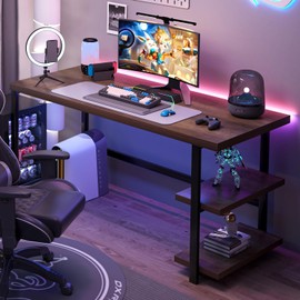 FOLUBAN Computer Desk, Modern Home Office Desk with Storage Shelves, Writing Study Gaming Table for Living Room Bedroom, Rustic Oak, 53 Inch