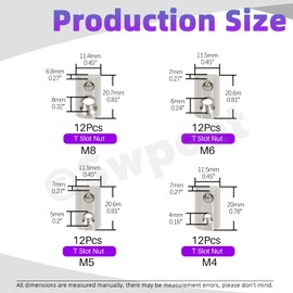 Swpeet 48Pcs 3030 Series Carbon Steel Nickel Plated Roll-in Spring T Nut M4 M5 M6 M8 Assortment Kit, T Slot Nuts, Roll Ball Elastic Nuts for 3030 Series Aluminum Extrusion Profile Rail