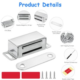 Ainiv Pack of 4 Magnetic Catch Door Magnets for Cabinet Doors, Magnetic Catch with Nails, Stainless Steel Drawers, Magnetic Door Closer, Magnet for Cupboard Door, Cupboard Magnets, Strong Door Magnet,