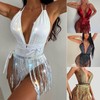 THSCWY Women's Sexy Deep V Swimwear Backless Tassel Style One