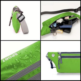 ProBytes BumBag - Running 3 Zipper Waist Bag, Adjustable Belt/Strap, Secure Buckle, Headphone Outlet, Waterproof, Money/Document Pouch, Outdoor, Camping, Travel, Sports, Cycling - Bright Green