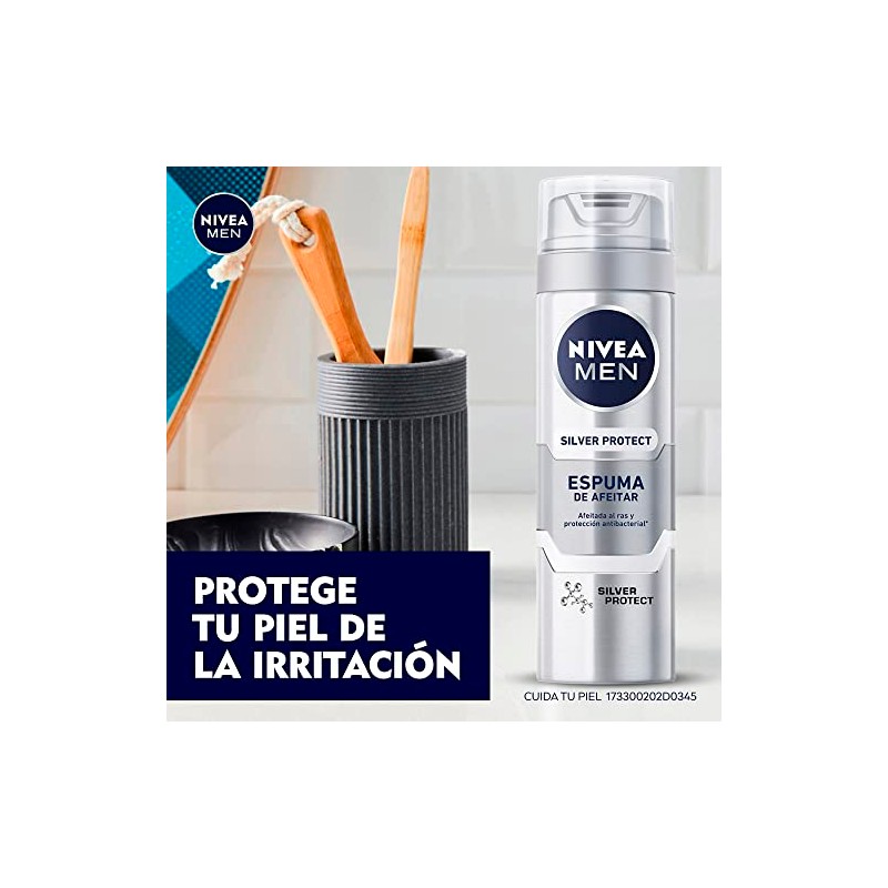 NIVEA MEN Espuma para Afeitar Silver Protect (200 ml) Antibacterial