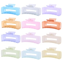 12pcs Large Clear Square Hair Claw for Women, 4" Matte Rectangle Clips, Strong Hold for Thick and Fine Hair