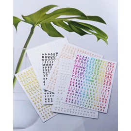 Letter Nail Art Stickers Penta Angel 6 Sheets 3D Self Adhesive Aa to Zz Metallic Nail Decal Accessories for Women DIY Nail Decoration Manicure (Mixed Color)