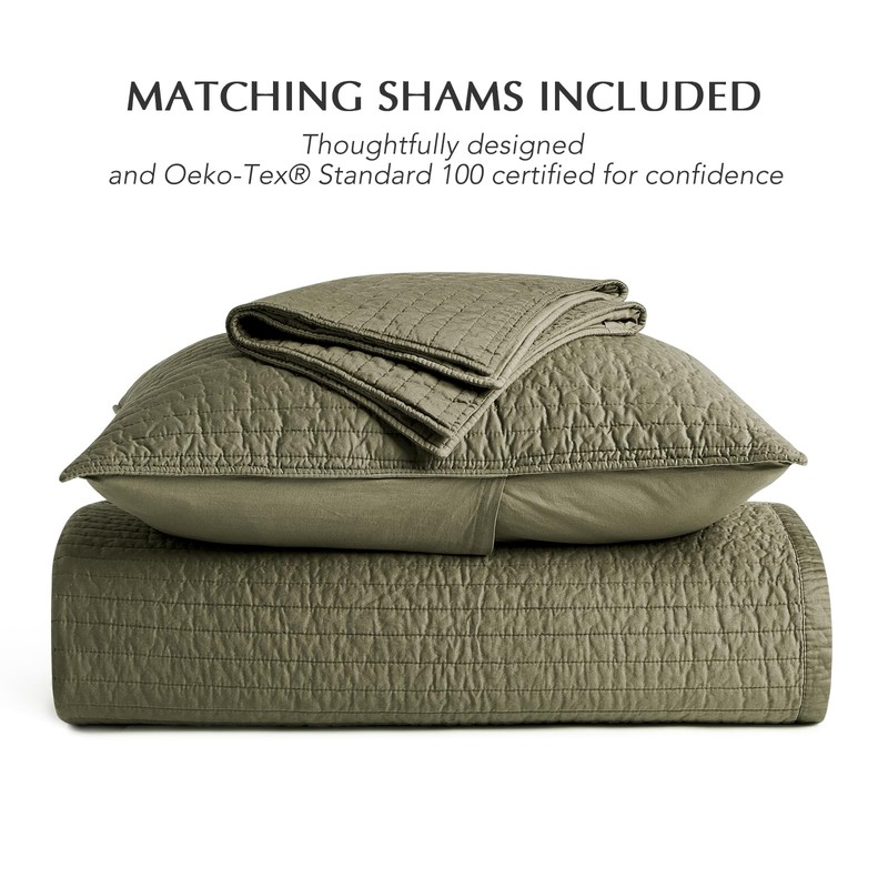 EVERGRACEHOME Cotton Sateen Quilt Set King Size, Pre-Washed Oversized Cotton