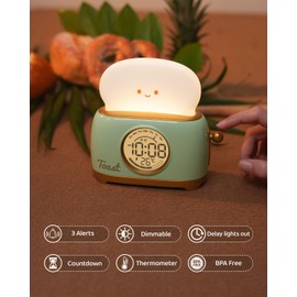 BANDIANCY Toast Kids Alarm Clock, Kids Sleep Trainer, Cute Toast Night Light, Toddler Bedroom Night Light Clock, Gifts for Kids Girls Boys Teens, Birthday Room Decoration