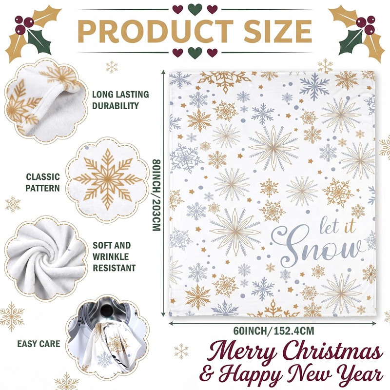 60 x 80 Inch Christmas Let It Snow Plush Throw