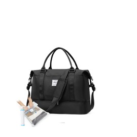 Travel Duffel Bag with Vacuum Bags & Vacuum Pump, Sports Gym Tote Bag for Women, Carry on Luggage Bag for Airplanes, Lightweight Weekender Overnight Bag Waterproof Beach Hospital Bag,O1-Black