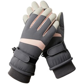 Women Ski Gloves Winter Windproof Snow Touchscreen Thermal Gloves Warm Thickened Gloves with Fleece for Skiing Running Cycling Hiking Snow Sports (Grey)