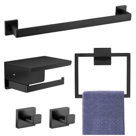 Tupello 5-Pieces Matte Black Bathroom Accessories Set, SUS 304 Stainless Steel Bathroom Hardware Set, 16 Inch Towel Bar Set, Towel Holder Towel Racks for Bathroom Wall Mounted