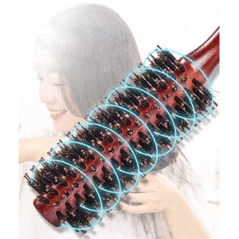 Cylinder Wooden Roll Comb Boar Bristle Curly Styling Hair Brush Anti Static Round Hairbrush Big Curved Hair Brush for Women Beauty Salon Blow Drying Curling Straightening Adding Hair Volume
