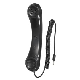 sourcing map 3.5mm Retro Telephone Handset Cell Phone Telephone Receiver for Microphone Speaker Black