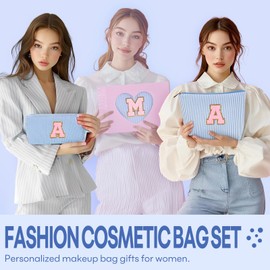 mibasies 2 PCS Initial Makeup Bags for Women: - Birthday Gifts for Teen Girls 11 12 13 14 15 16 Years Old - Preppy Trendy Stuff - Cosmetic Bag for Travel Toiletry - Blue E