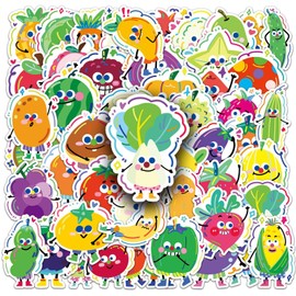 Fruit and Vegetable Stickers 50Pcs Cute Waterproof Funny Fruit Stickers for Laptop Skateboard Scrapbook Water Bottle Cars Notebook Guitar Computer,Vinyl Cartoon Vegetable Food Stickers for Kids Adults