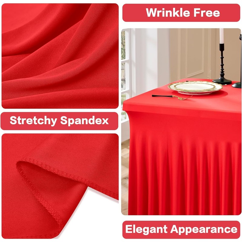 Red Stretchy Spandex Tablecloth for 1.8 m Rectangular Table, Washable