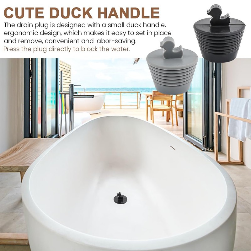 Bathtub Stopper, 2Pcs Silicone Tub Drain Plug with Cute Duck