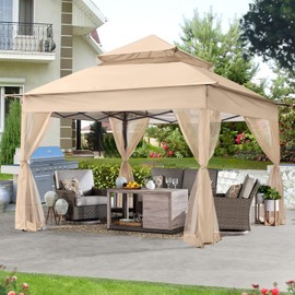 ABCCANOPY Pop Up Gazebo 11x11 - Outdoor Canopy Tent with Mosquito Netting for Patio Garden Backyard (Khaki)