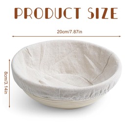 KUWUNG Banneton Proofing Basket, 8 Inch Round Bread Proofing Basket with Cloth Liner, Natural Rattan Sourdough Proving Basket 20 x 8 cm, For Baking Enthusiasts and Beginners