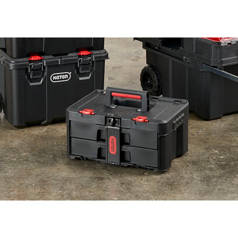 Keter Stack-n-Roll Two Drawer Tool Box for Small Parts and