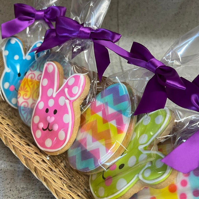 Easter Bunny and Egg Cookies- 6 Decorated Shortbread Bunnies and
